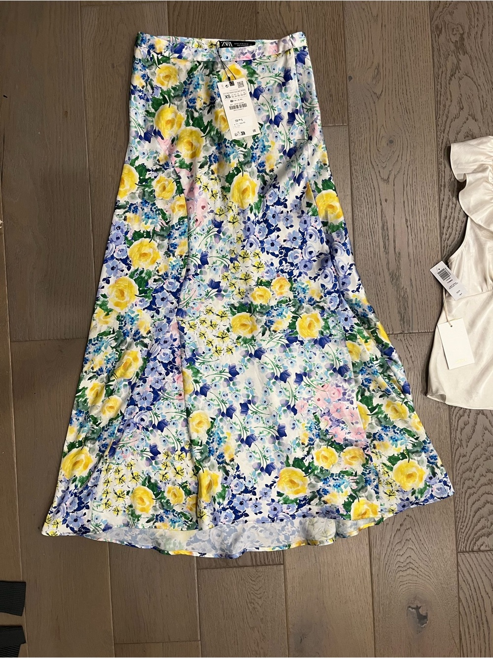 Zara Yellow Floral Asymmetrical Midi Skirt